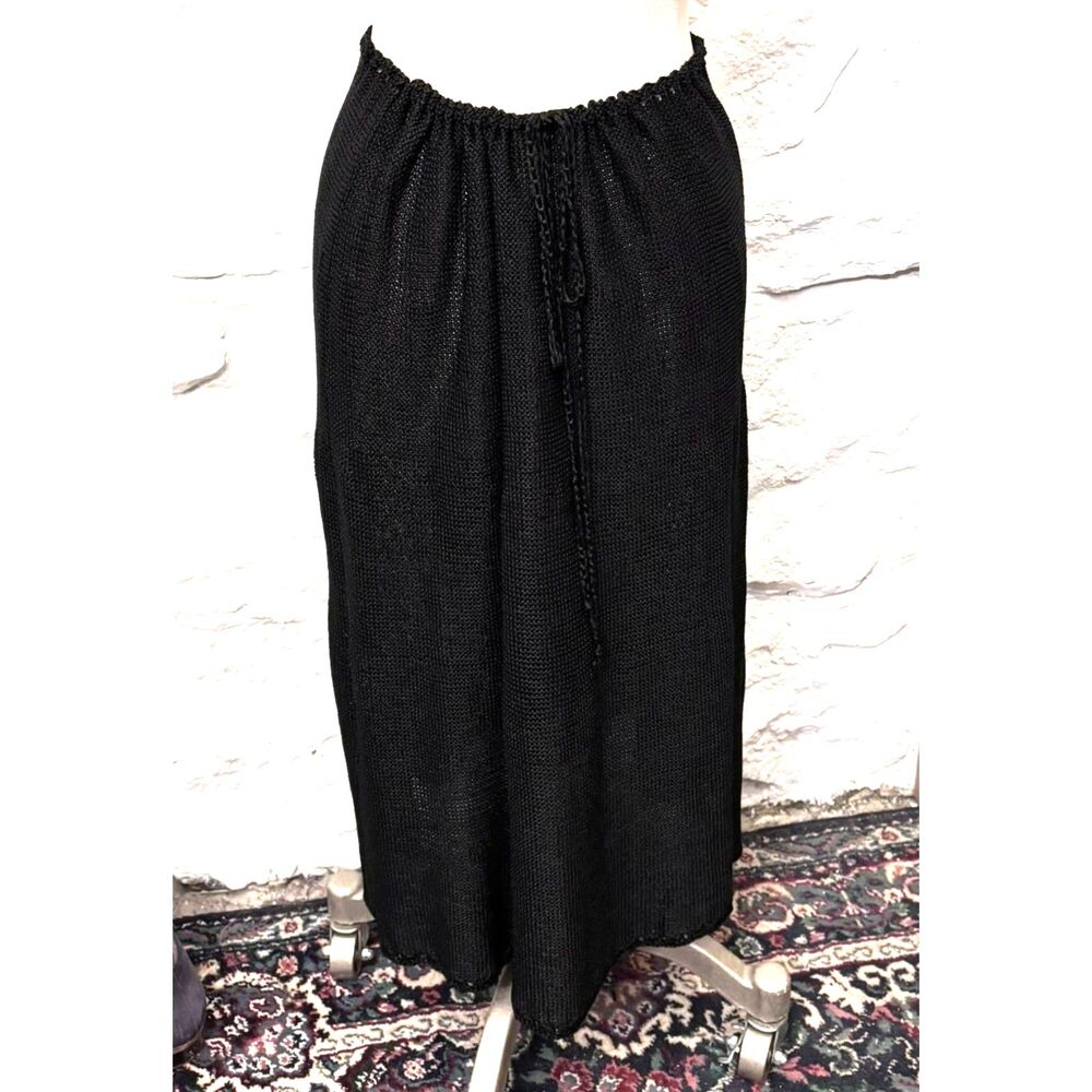 Vintage Paca Black Shiny Knit Drawstring Midi Skirt M Capsule Minimalist 90s